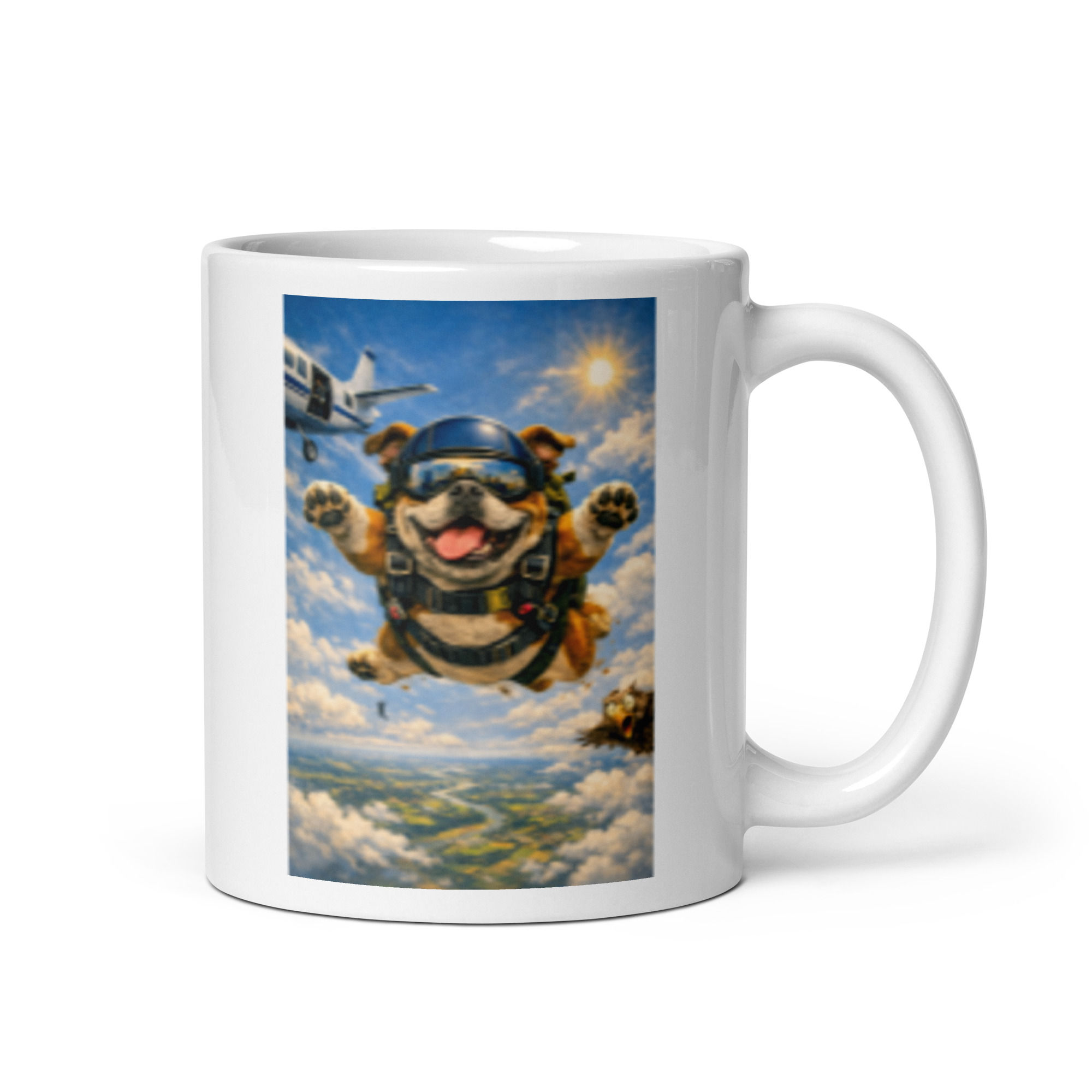 Bulldog - Skydiving - White glossy mug