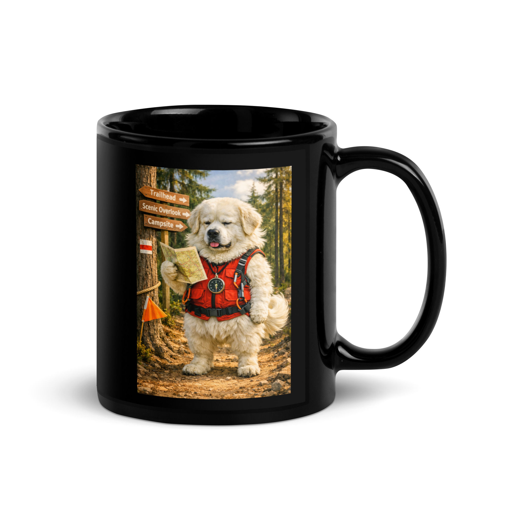Great Pyrenees - Orienteering - Black Glossy Mug