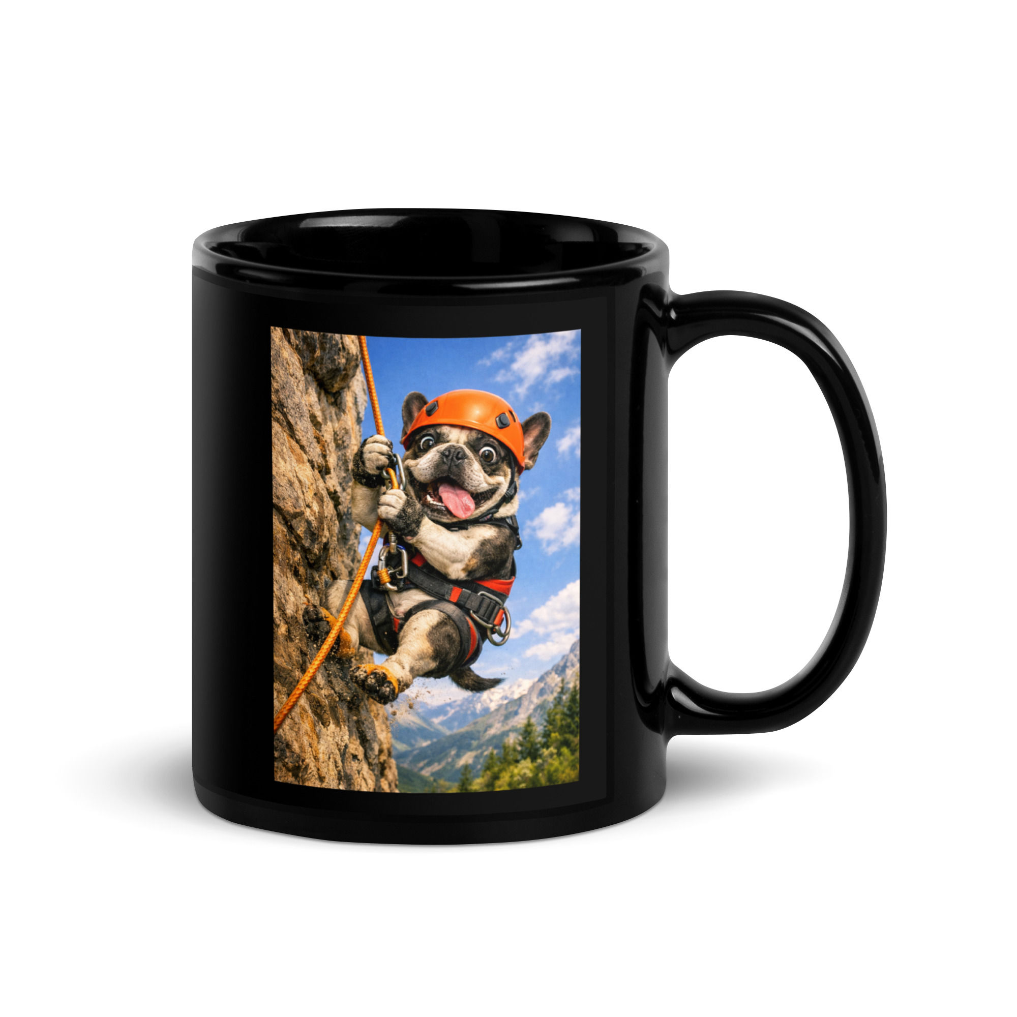 French Bulldog - Abseiling - Black Glossy Mug