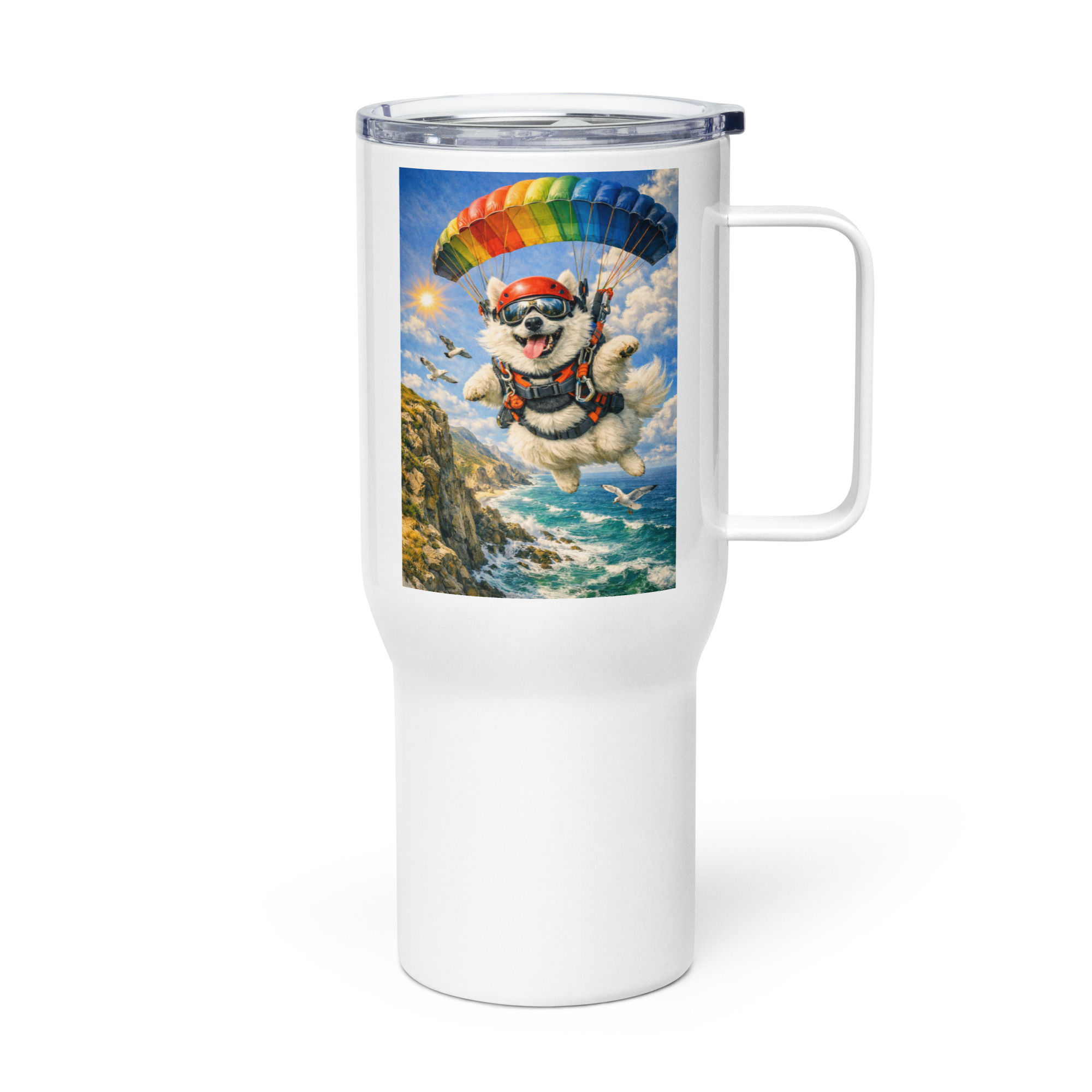 Samoyed Paragliding Travel mug with a handle