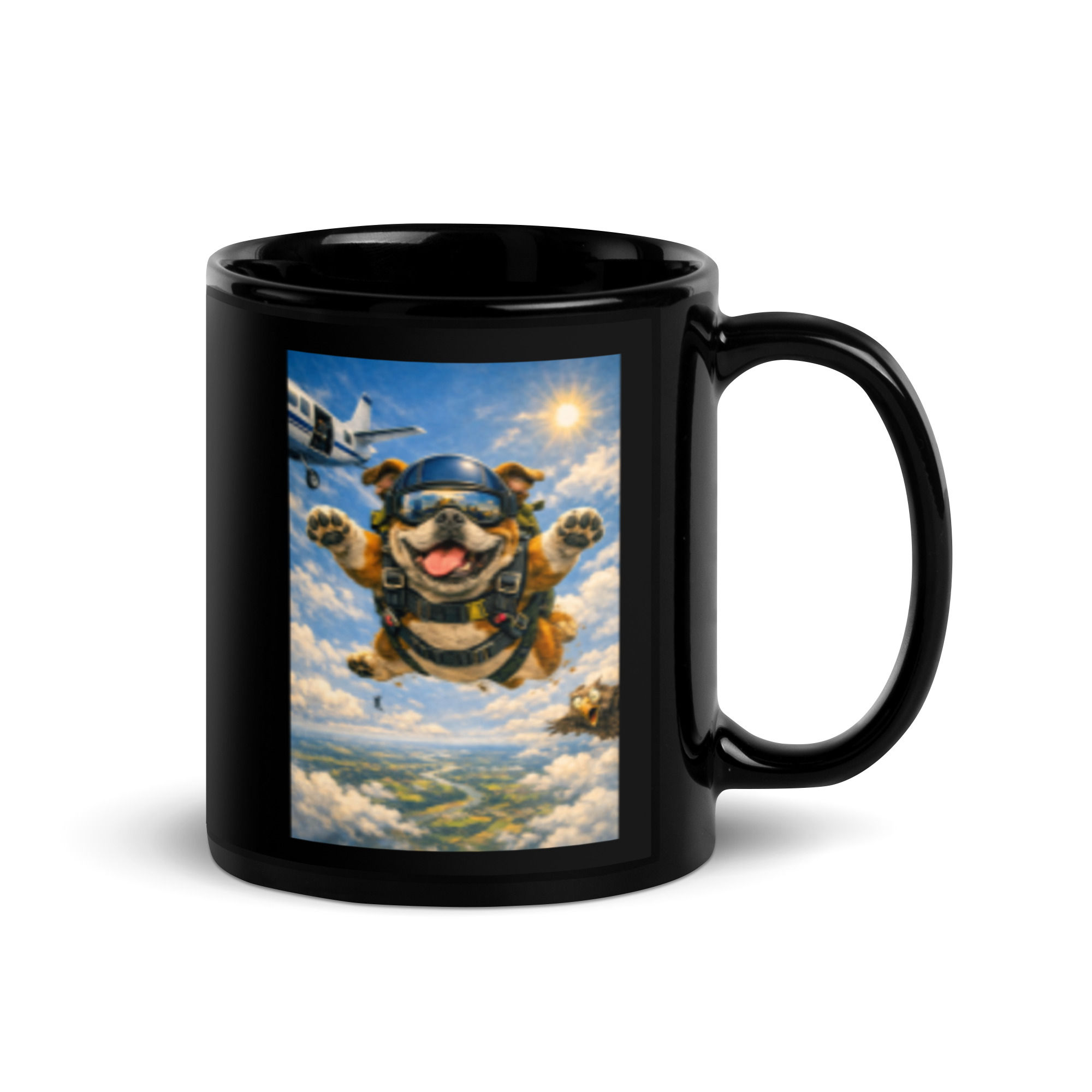 Bulldog - Skydiving - Black Glossy Mug