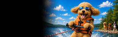 Goldendoodle Waterskiing