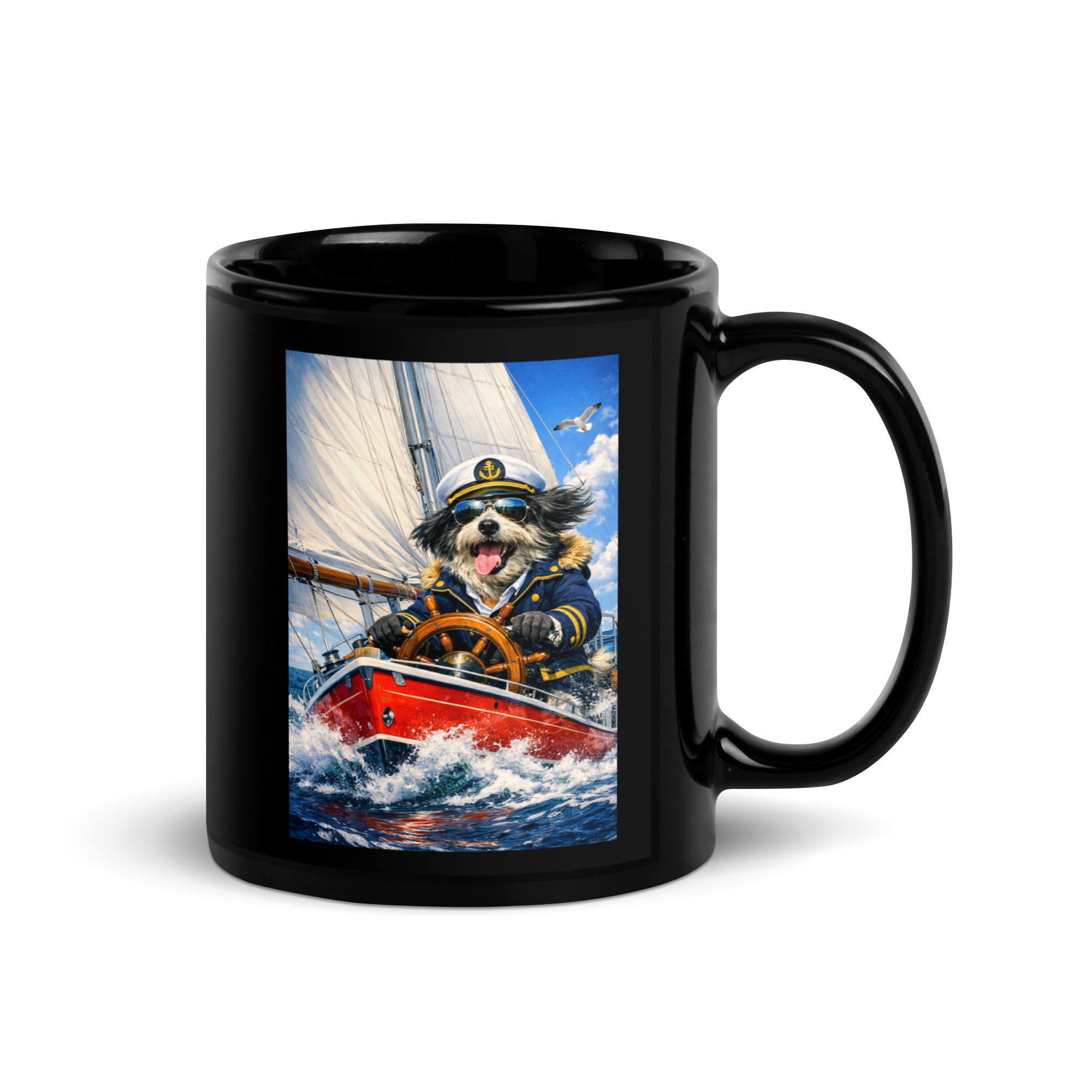 Bearded Collie - Sailing - Black Glossy Mug