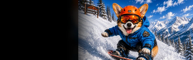 Pembroke Welsh Corgi Snowboarding