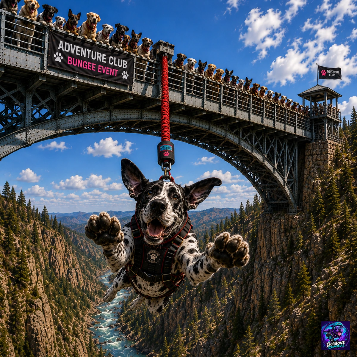 Shar Pei enjoying Via Ferrata Bridge