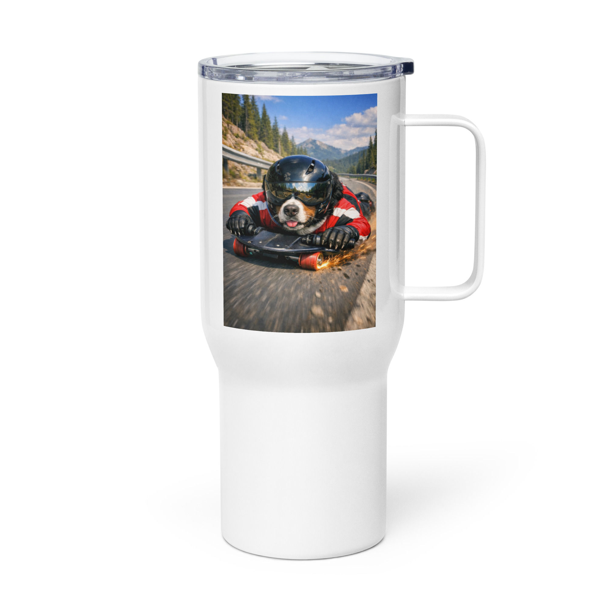 Bernese Mountain Dog - Street Luge Rider - Travel Mug with a Handle