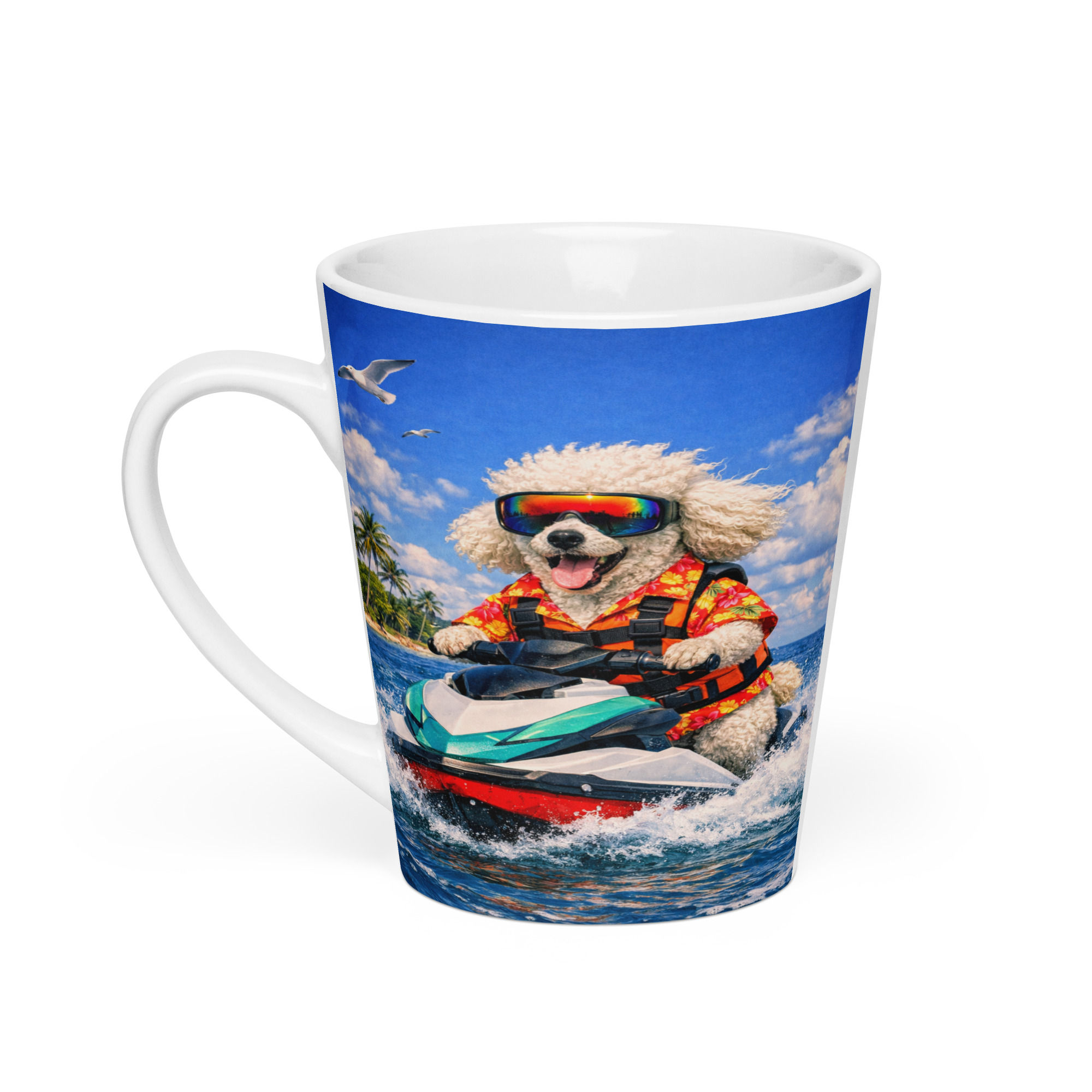 Poodle - Jetskiing - Latte Mug