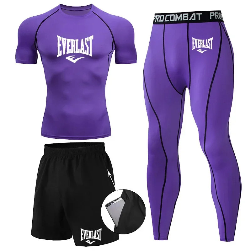 Thumbnail: Everlast Men's Sports Fitness Set Long Sleeve Tight+Shorts+Compression Pants