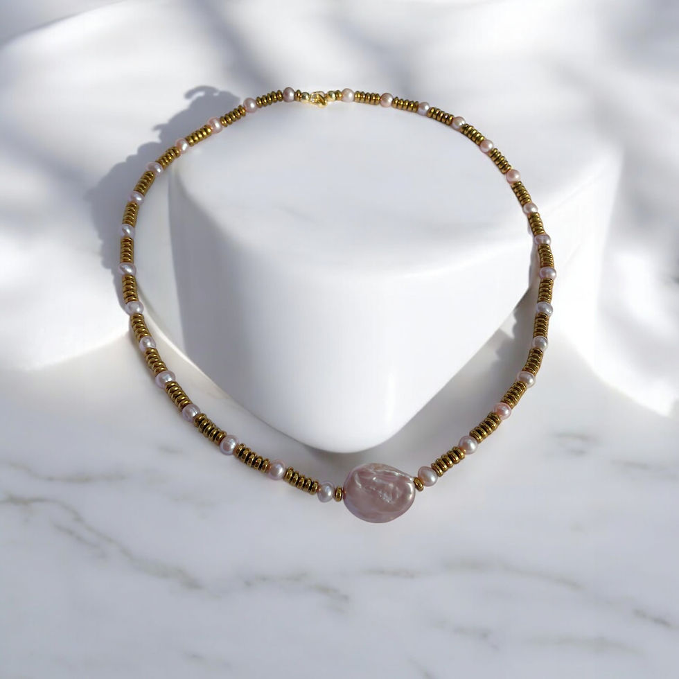 Kristy Pink Coin Pearl and Hematite Necklace