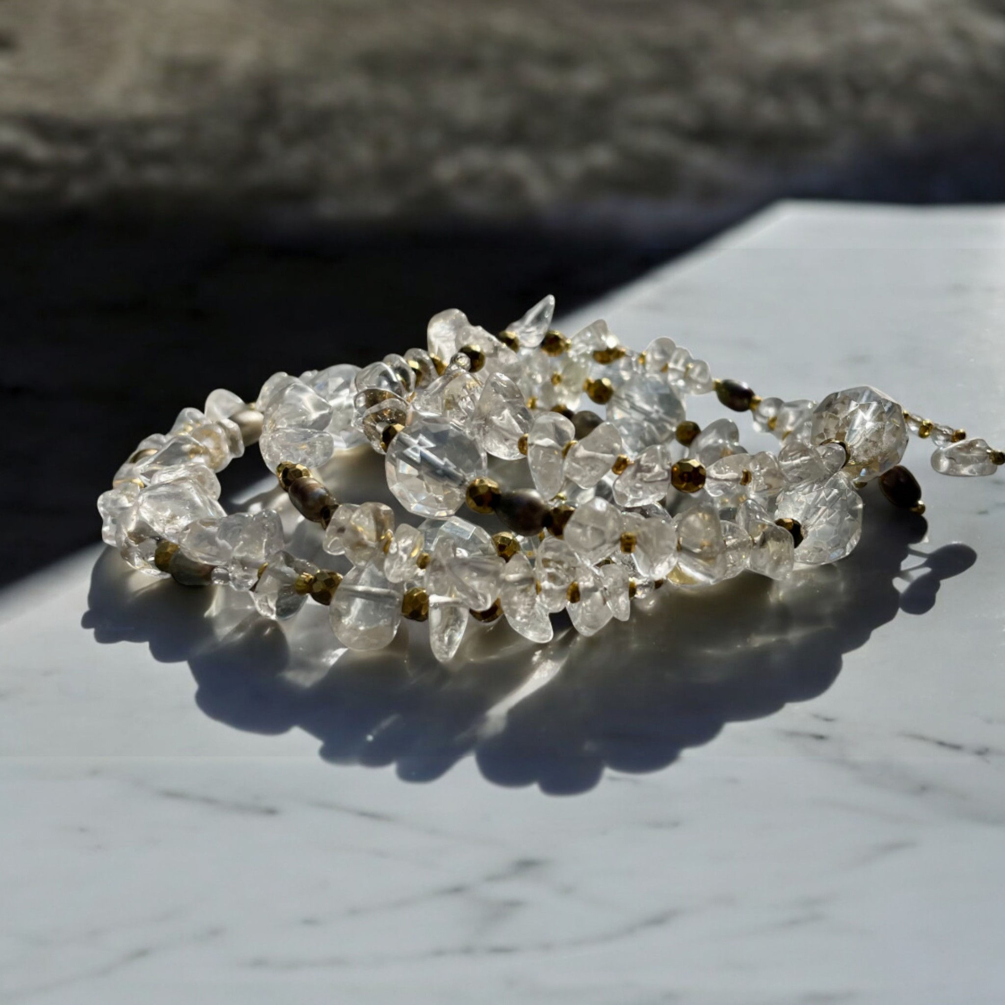 Large Multi Wrap Crystal Quartz Bangle