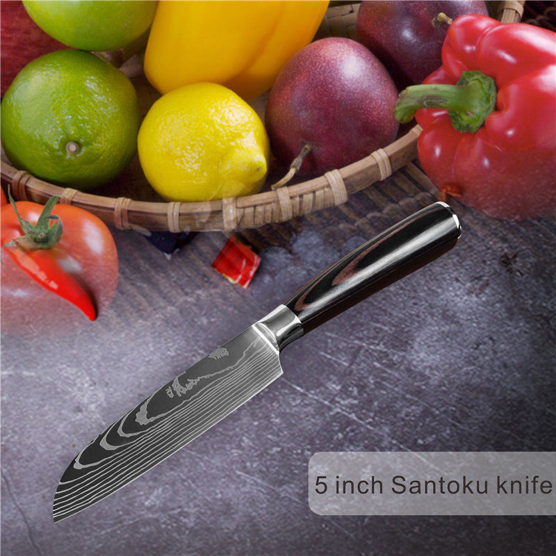 Thumbnail: Multi-Purpose Damascus Pattern High Carbon Stainless Steel Kitchen Knife Set