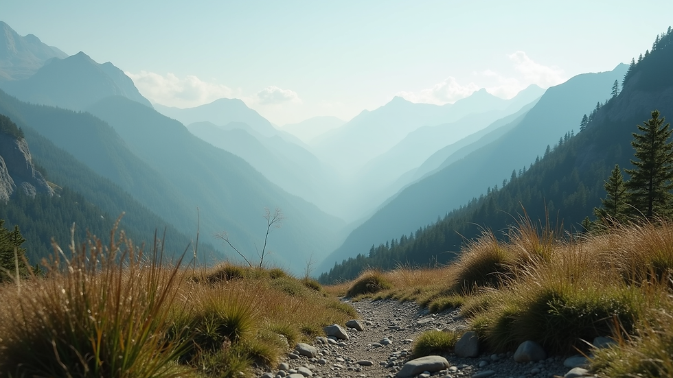 Eye-level view of a serene mountain landscape