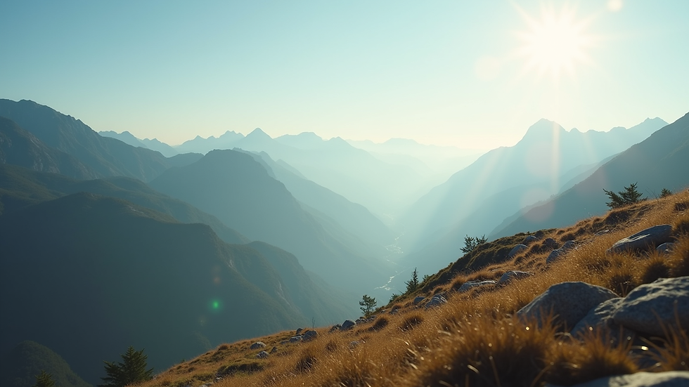 Eye-level view of a serene mountain landscape