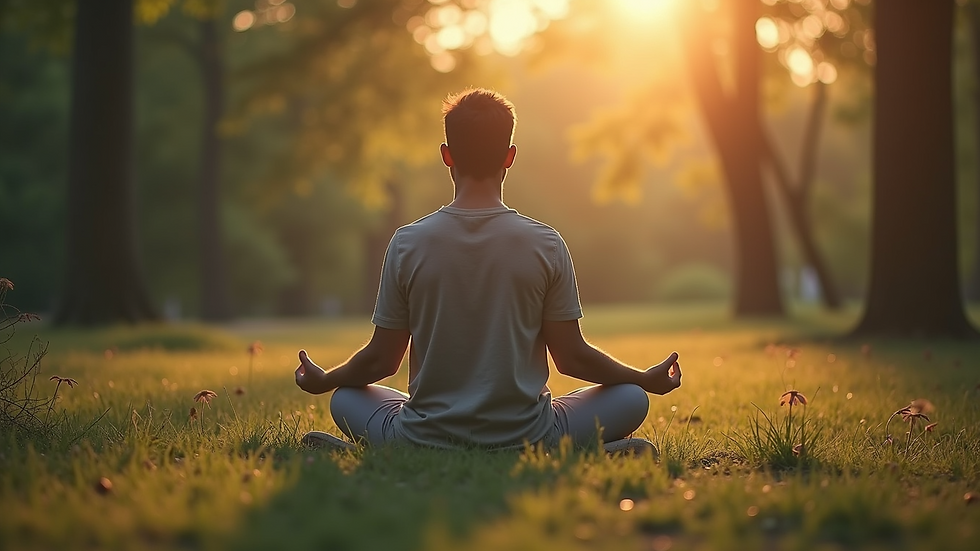 Close-up view of a person meditating in a serene environment