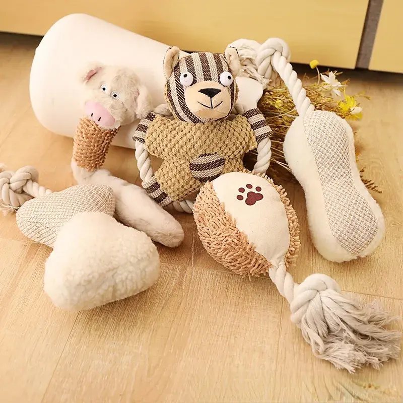 Pet Cotton Rope Toy Dog Sound Canvas Molar Teeth Cleaner Bite-Resistant Rope