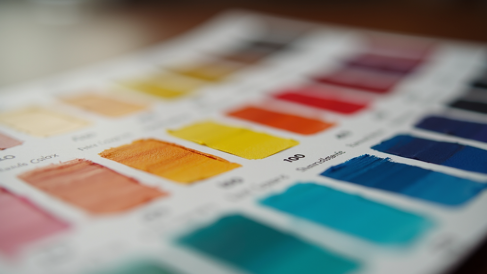 Close-up view of a color palette with various swatches
