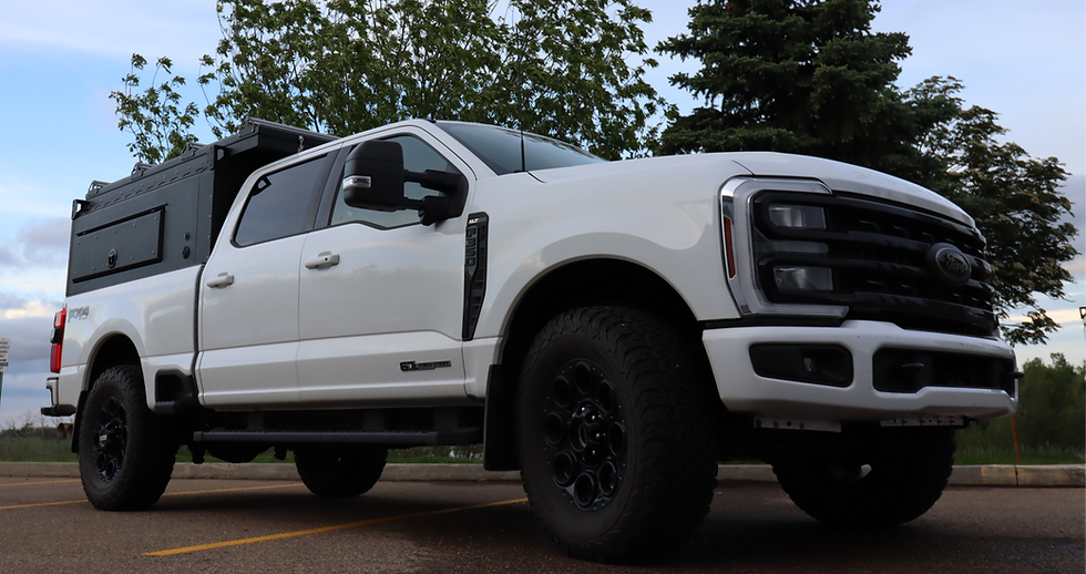 2024 Ford F-350 Power Stroke overland hunting build with Yucca-Pac Safari pop-up camper in travel mode