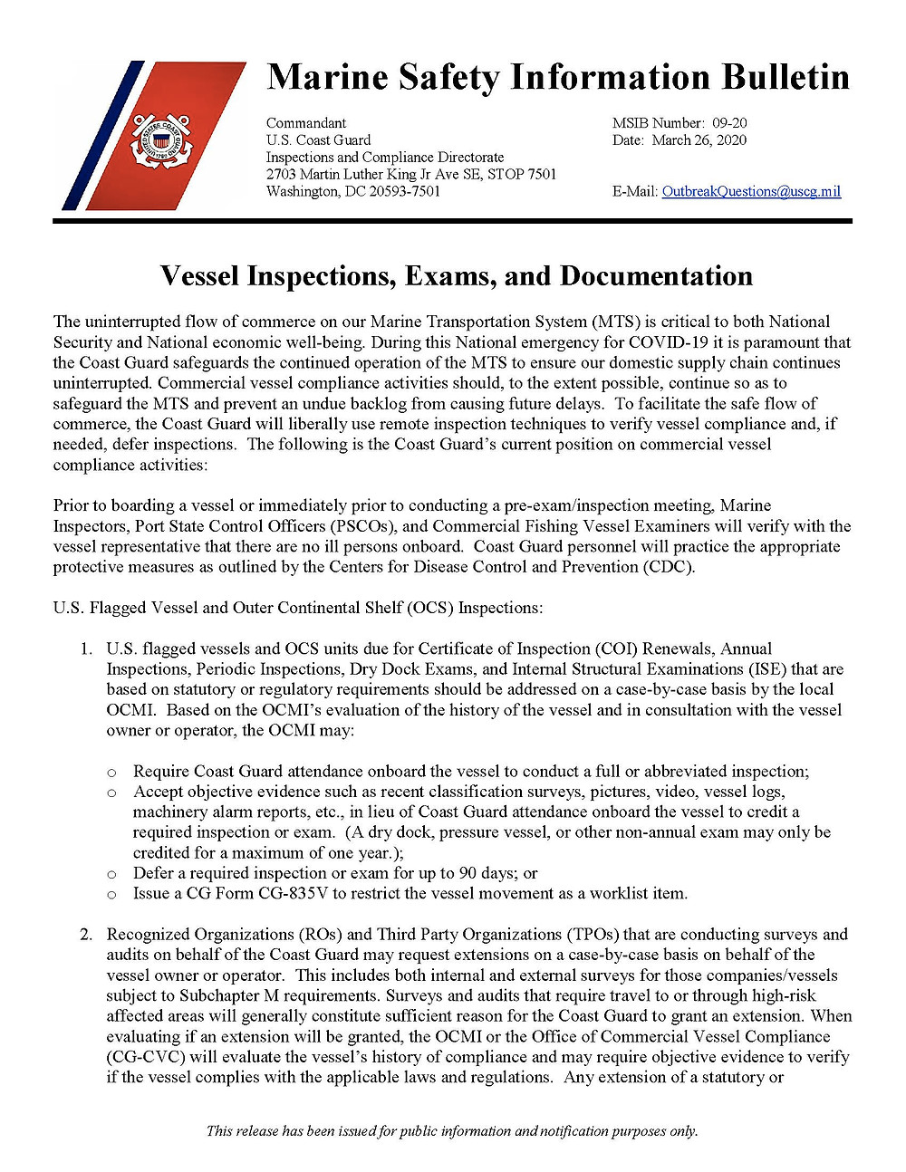 Marine Safety Information Bulletin