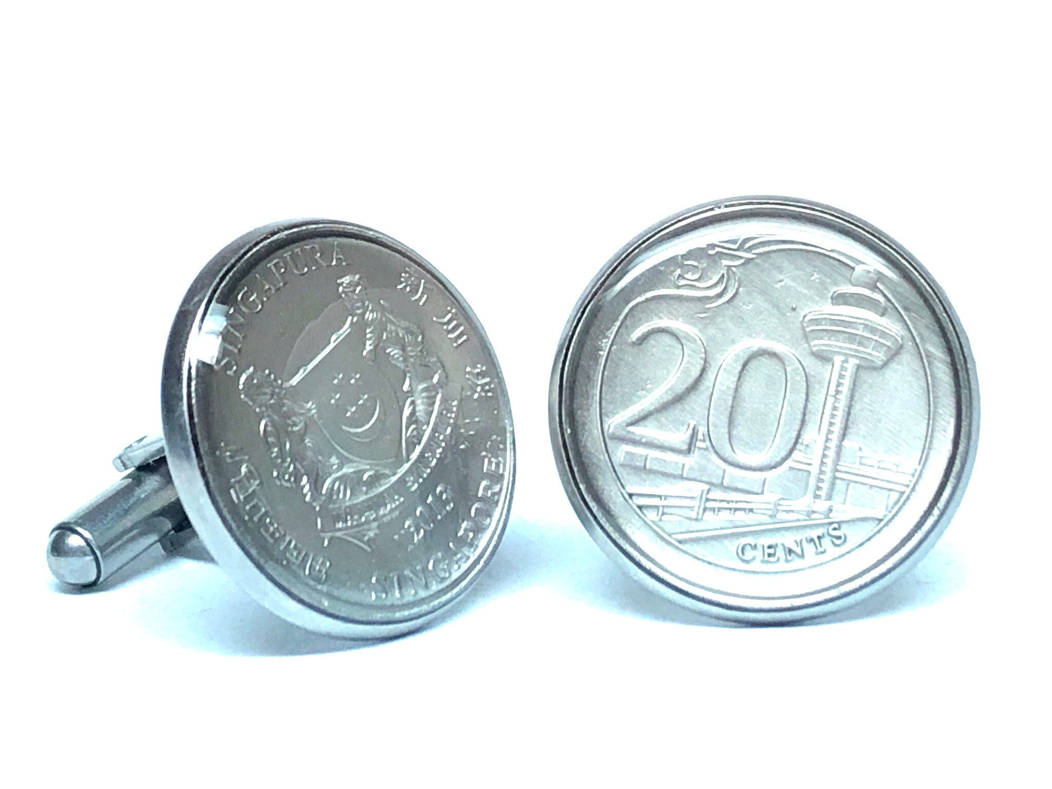 Singapore coin cufflinks 20 cents singapore emblem,Lion-head motif,