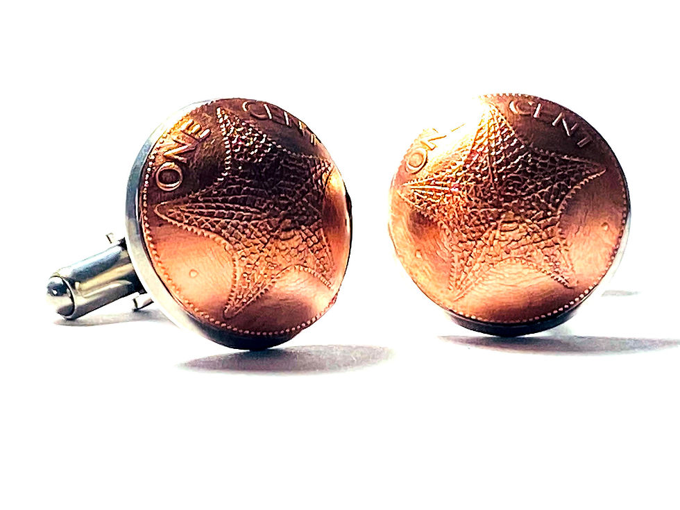 Miniatura: Domed Bahamas Islands coin cufflinks 1 cent starfish sea star