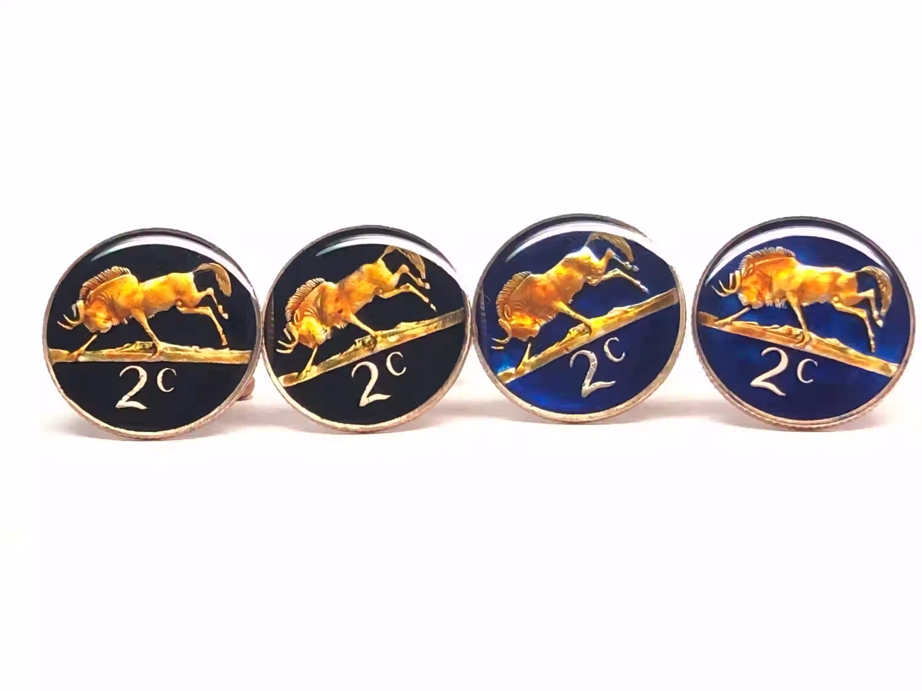 1965 - 1989 South Africa coin cufflinks SUID AFRIKA  2 cents Wildebeest