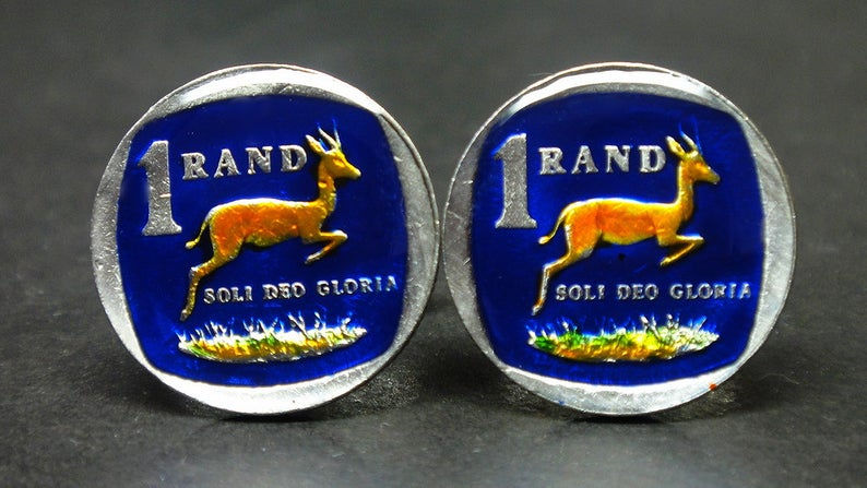 South Africa enamel coin cufflinks 1 Rand 21mm