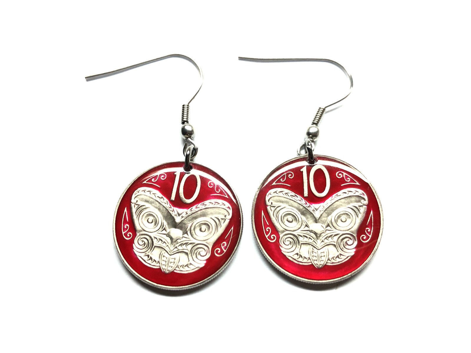 1967 - 2020 Earrings New Zealand coin10 cents Maori Mask Koruru