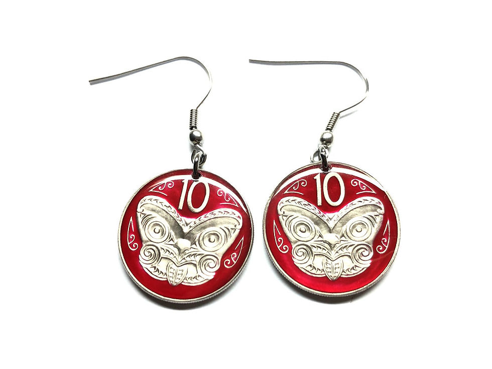 1967 - 2020 Earrings New Zealand coin10 cents Maori Mask Koruru