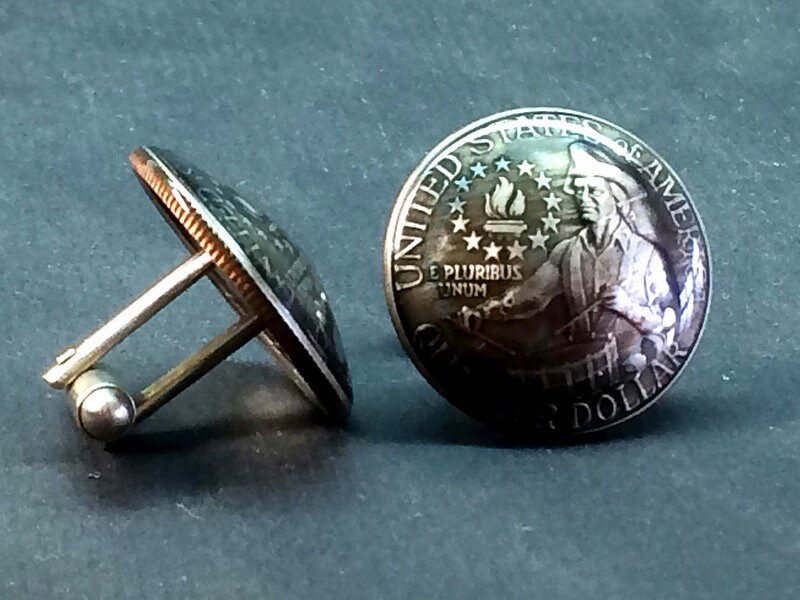 Thumbnail: 1976 Domed  USA Quarter coin cufflinks Drummer Boy