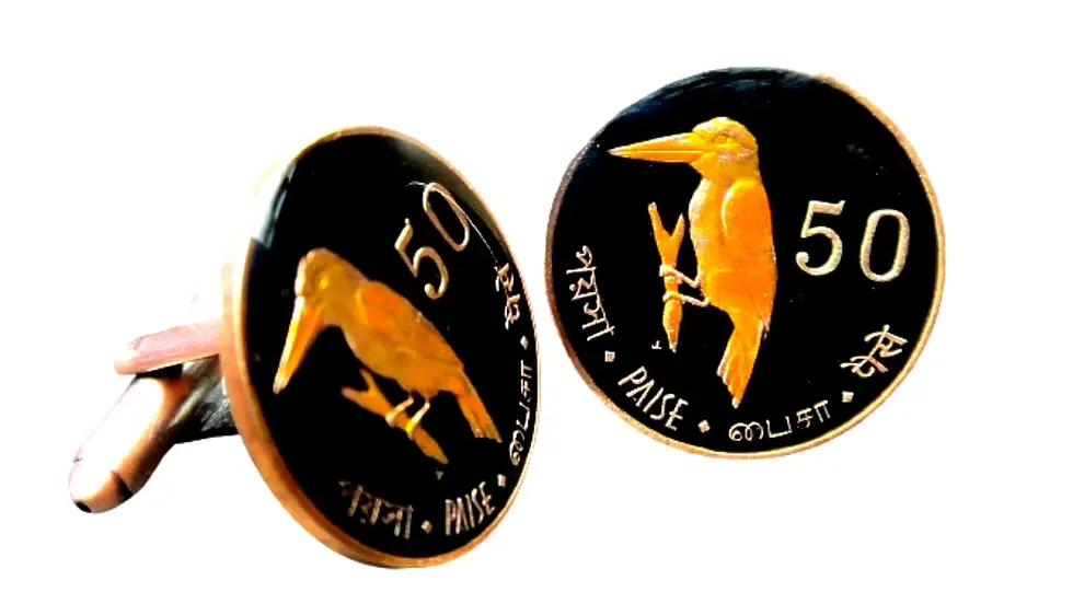Andaman & Nicobar Islands coin cufflinks . 50 Paise , Stork-billed kingfisher,22