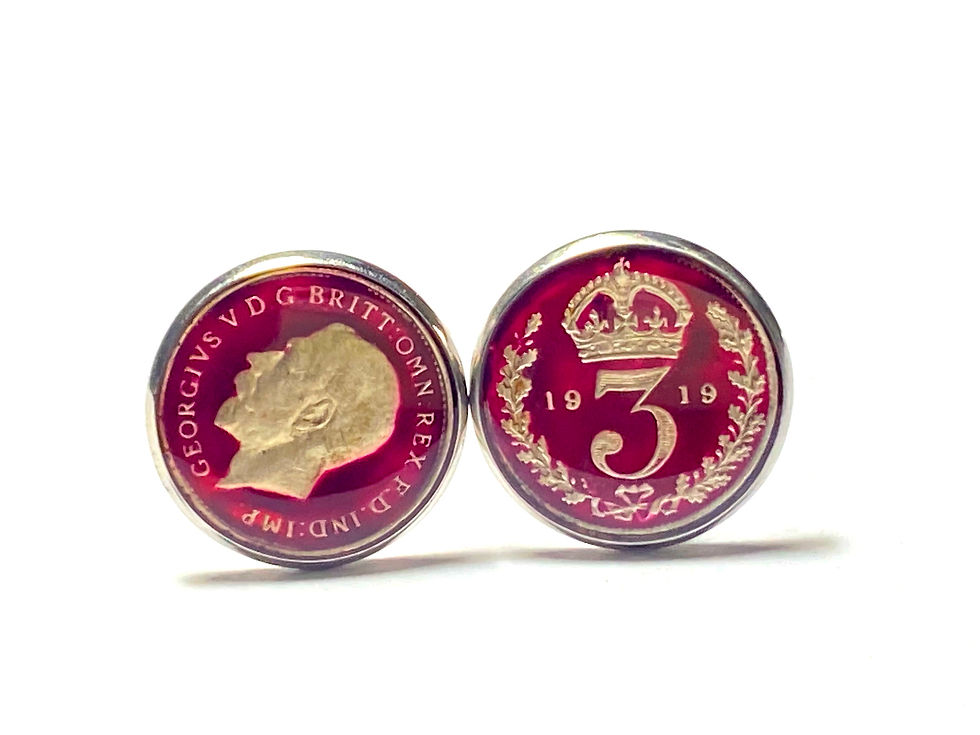 Thumbnail: 1919 UK  silver coin cufflinks threepence