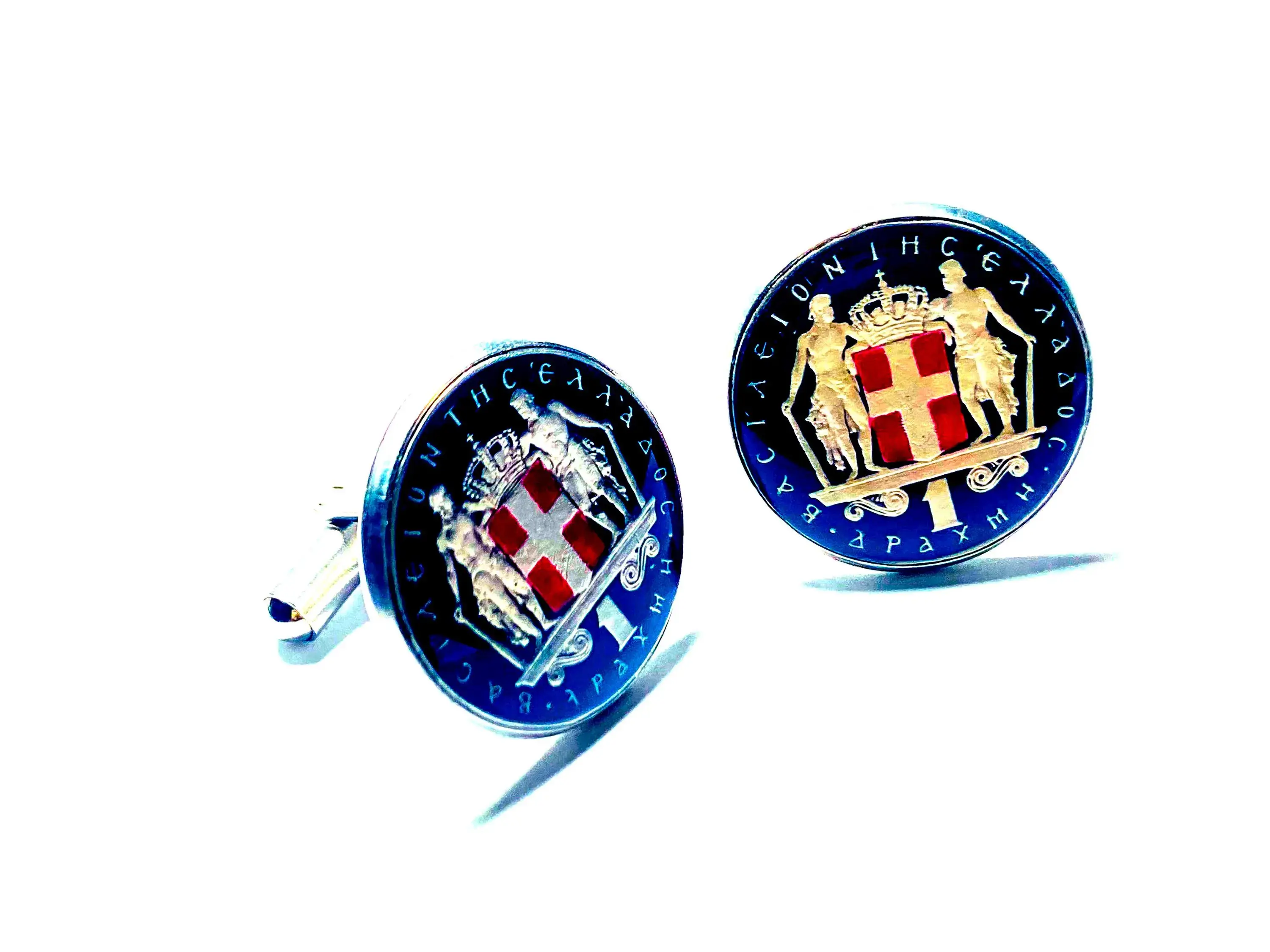 Greece coin cufflinks 1 Drachma Crowned arms μανικετόκουμπα με κέρματα