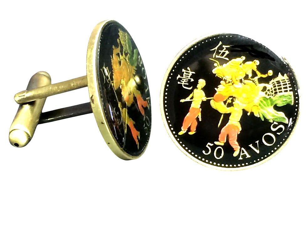 Thumbnail: Macau coin cufflinks 50 Avos dragon dance abotoaduras de moeda