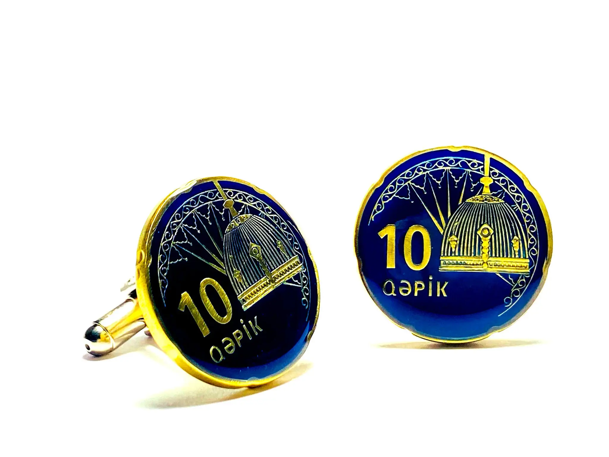 Azerbaijan  coin cufflinks 10 Qəpik Ancient military helmet