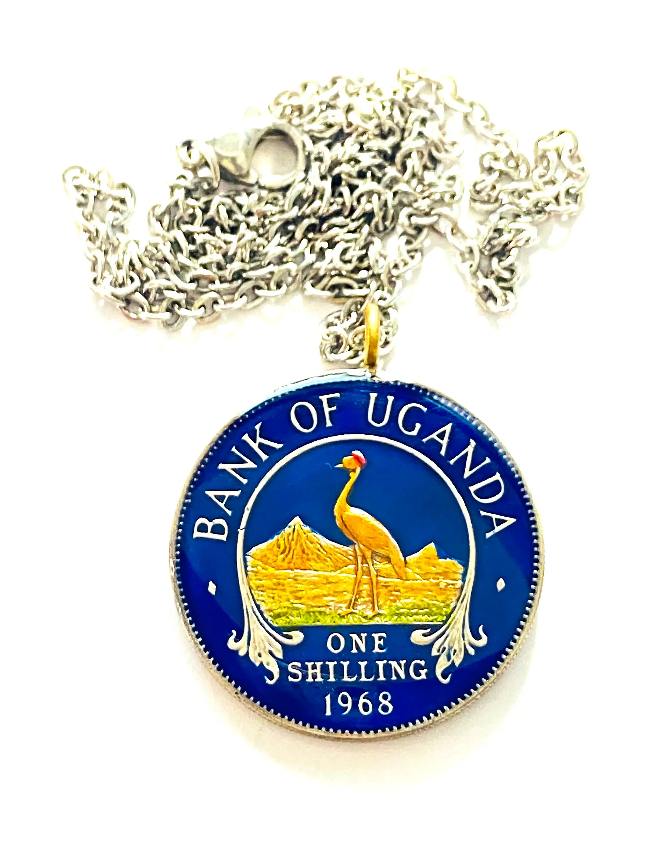 Uganda coin pendant  1 Shilling  crowned crane Coat of arms of Uganda