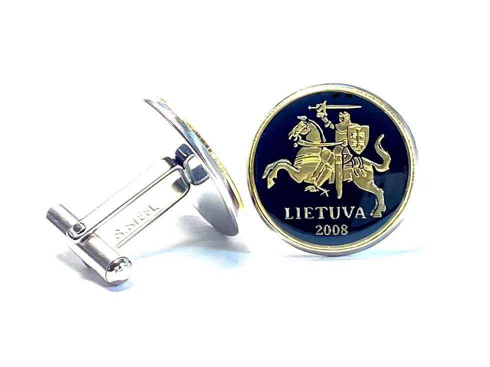Thumbnail: Lithuania enameled coin cufflinks  20 Centų Lithuanian Knight