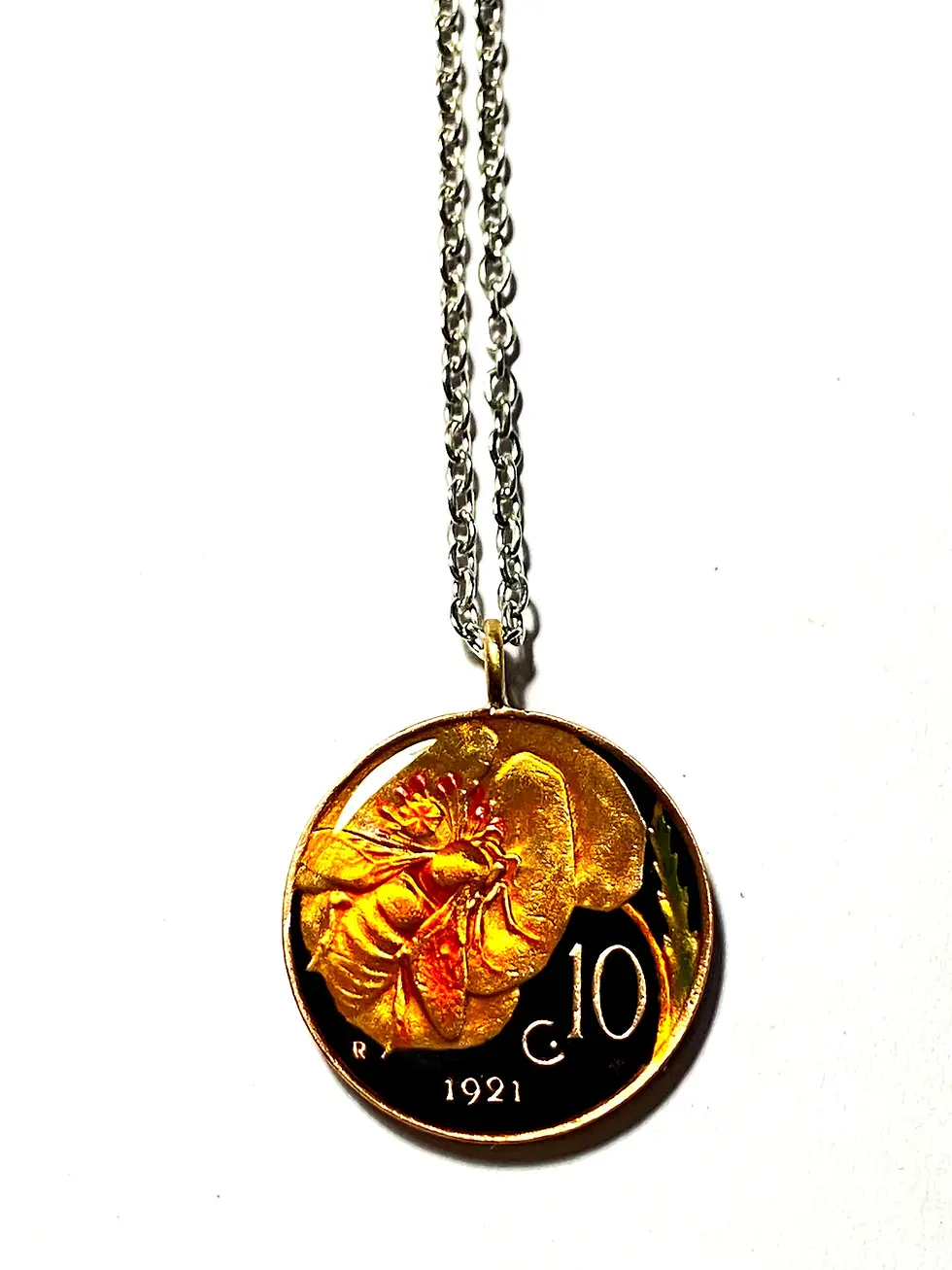 Necklace 1921 Italy coin 10 centesimi Honey Bee collana di monete