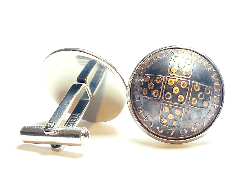 Thumbnail: 1970 - 1979 Domed Portugal coin cufflinks 50 Centavos botões de punho de moeda