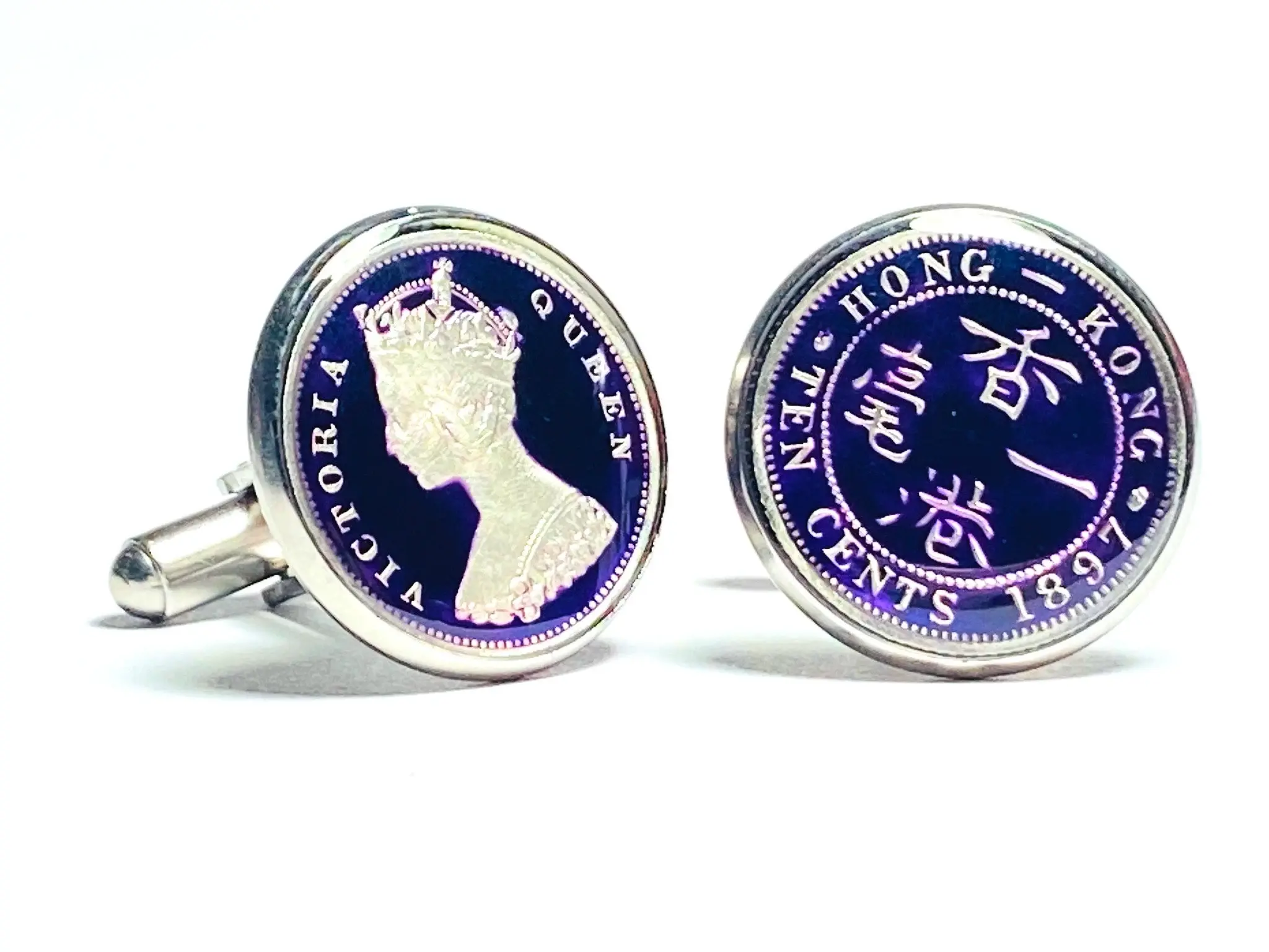 1897 Hong Kong  silver coin cufflinks 10 Cents Victoria