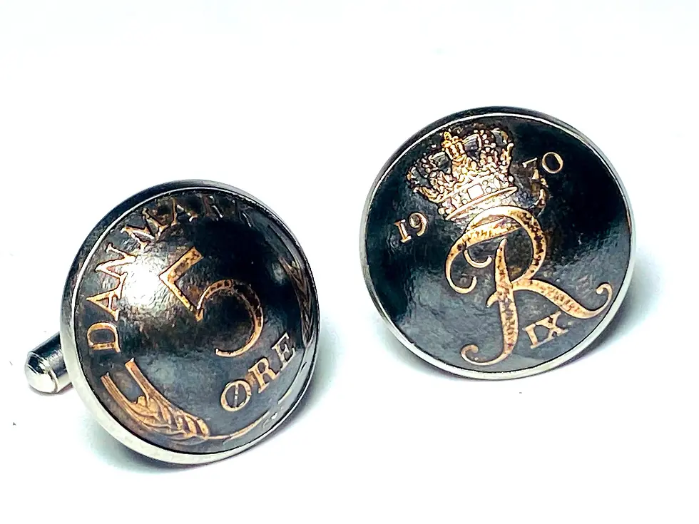 1960 - 1972 Domed Denmark coin cufflinks 5 Øre manchetknapper
