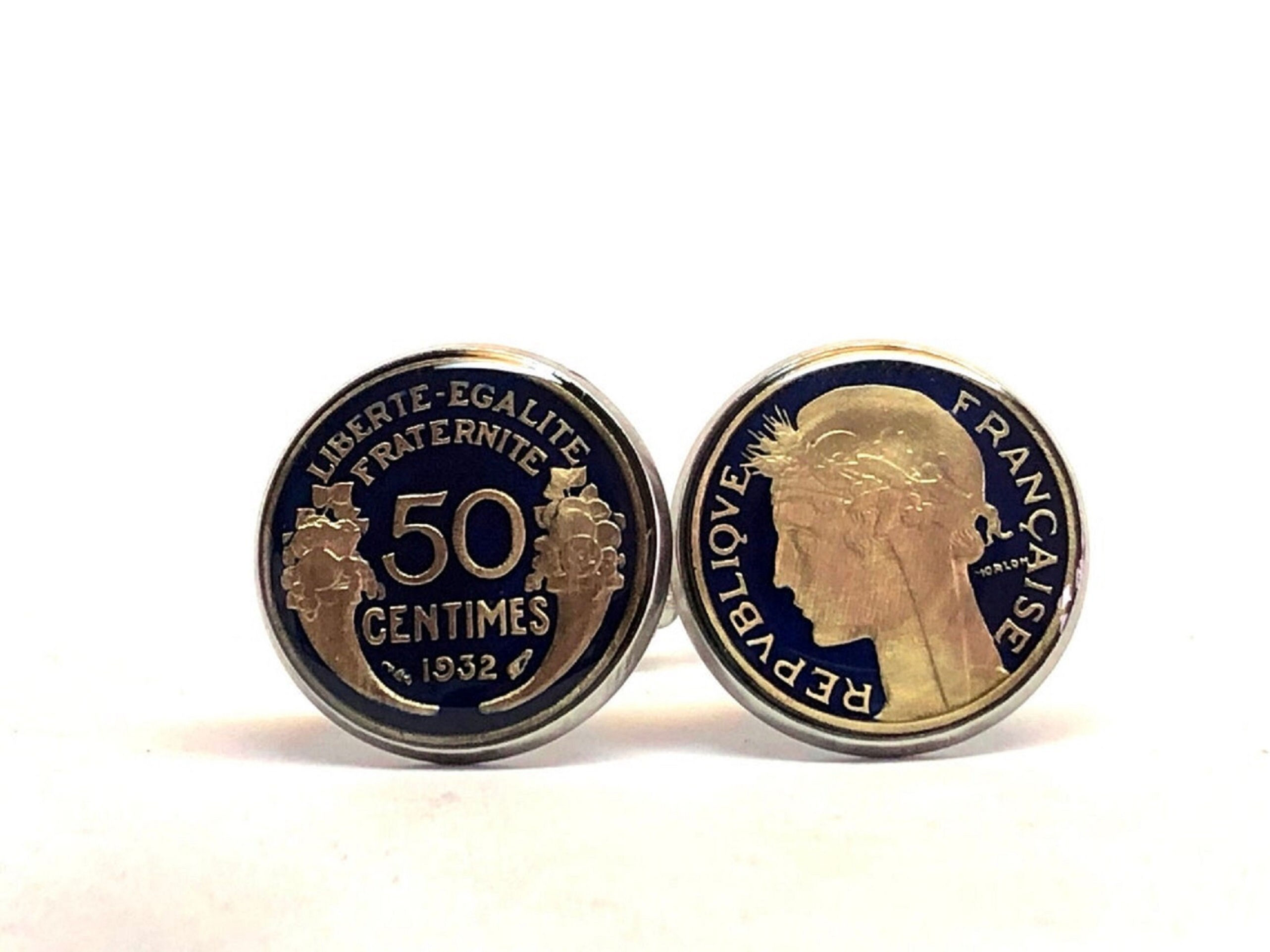 1931 - 1941 France coin cufflinks Art Deco 50 centimes boutons de manchette