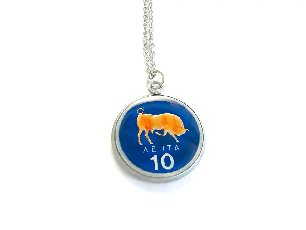 Necklace Greece coin 10 Lepta charging bull