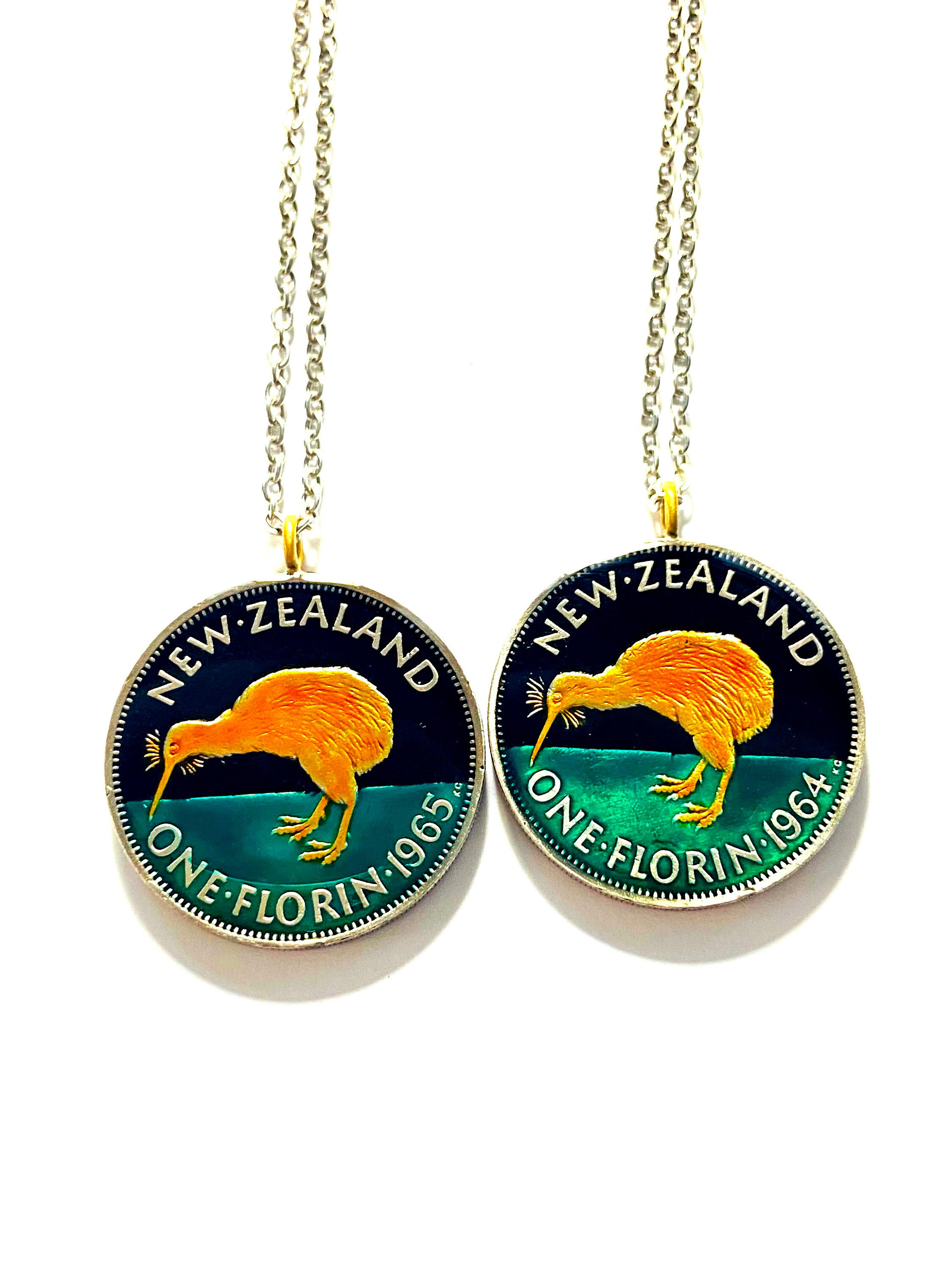 Necklace 1964 1965 New Zealand coin 1 Florin Kiwi bird