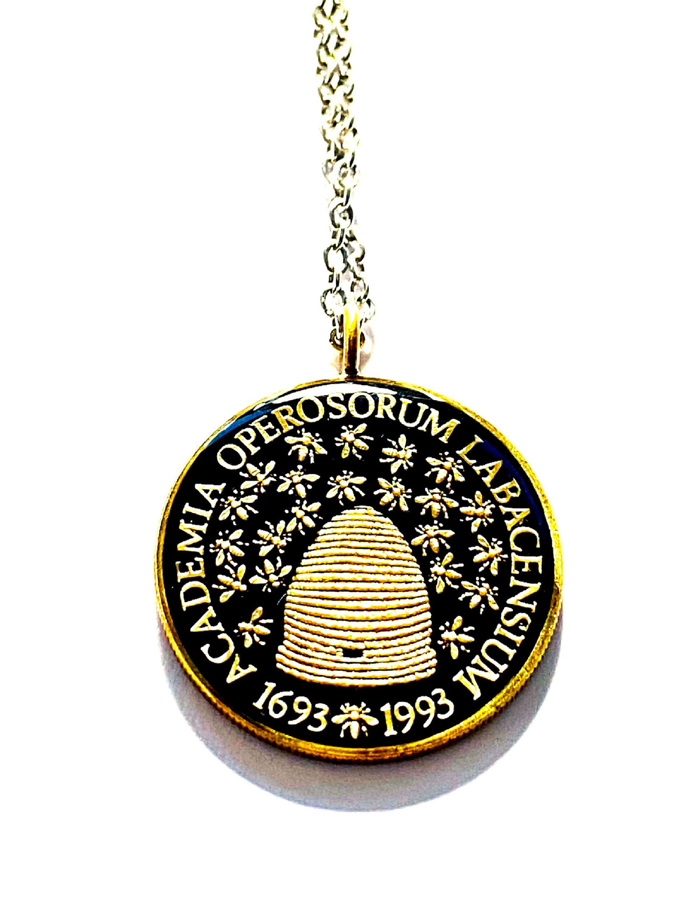 1993 Slovenia coin pendant 5 Tolarjev Beehive among bees SLOVENIJA