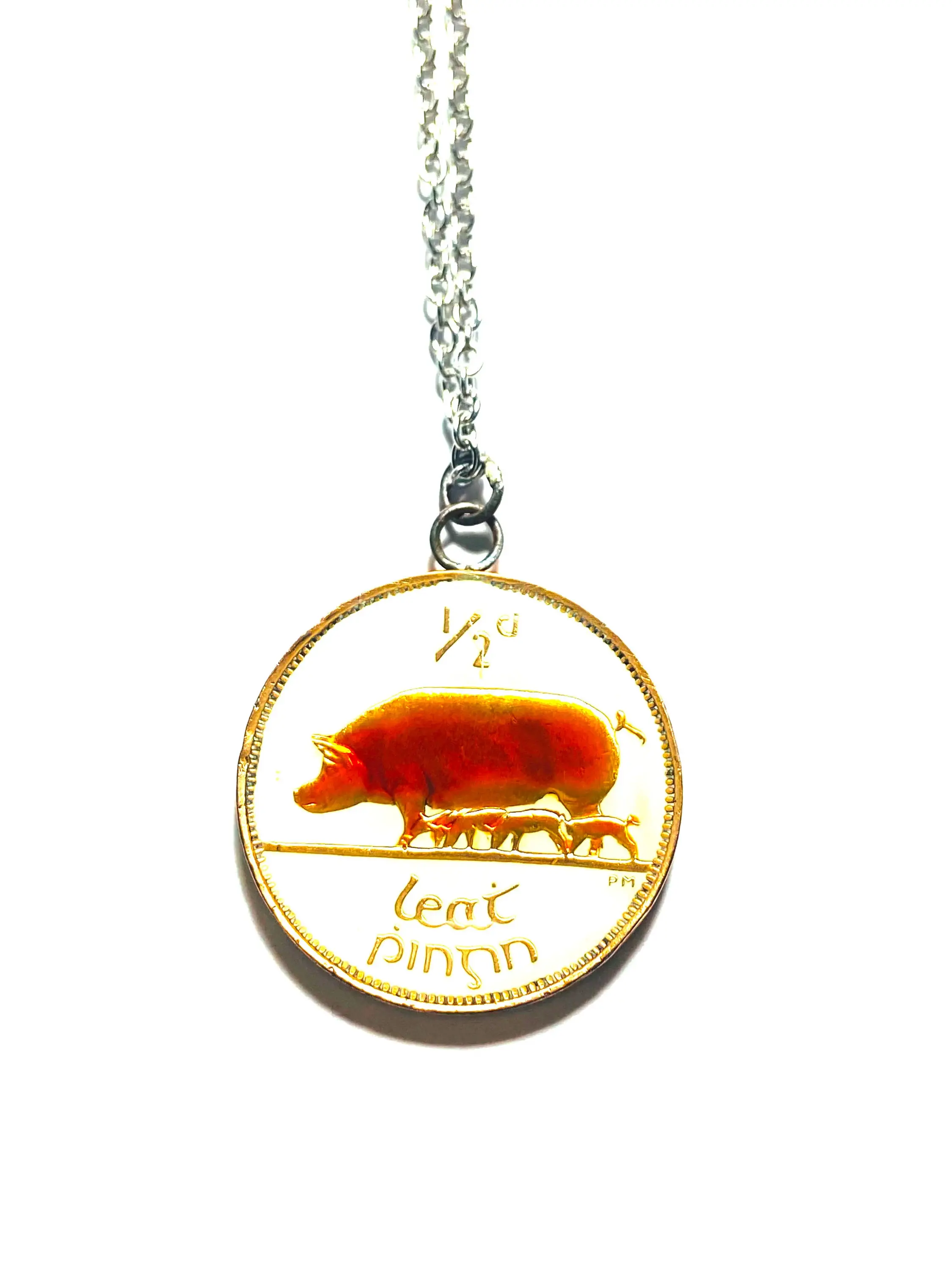 1928 - 1967 Ireland coin pendant half penny Sow with Piglets