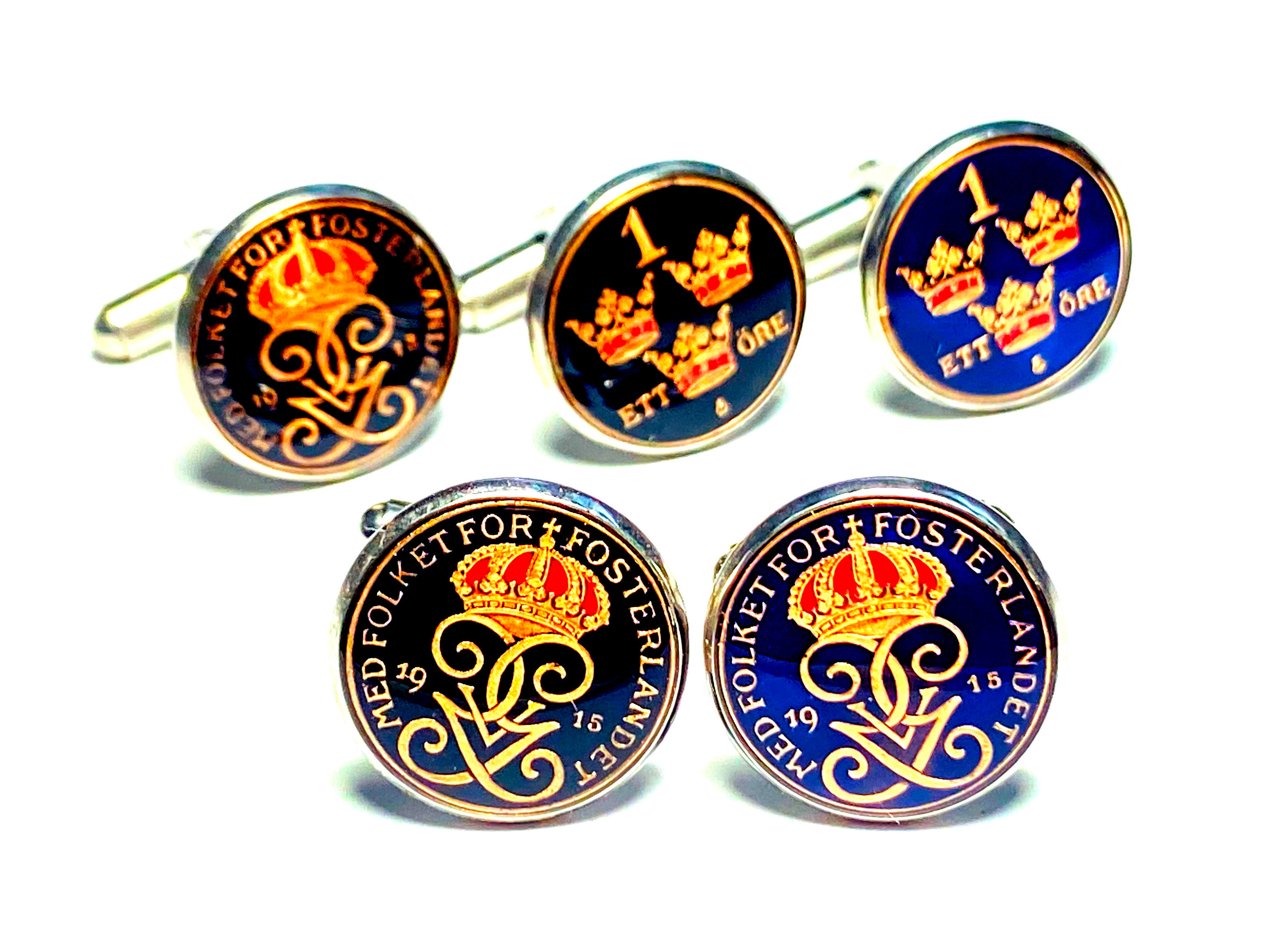 1915 - 1950 Sweden coin cufflinks , 1 Öre - Gustaf V manschettknappar