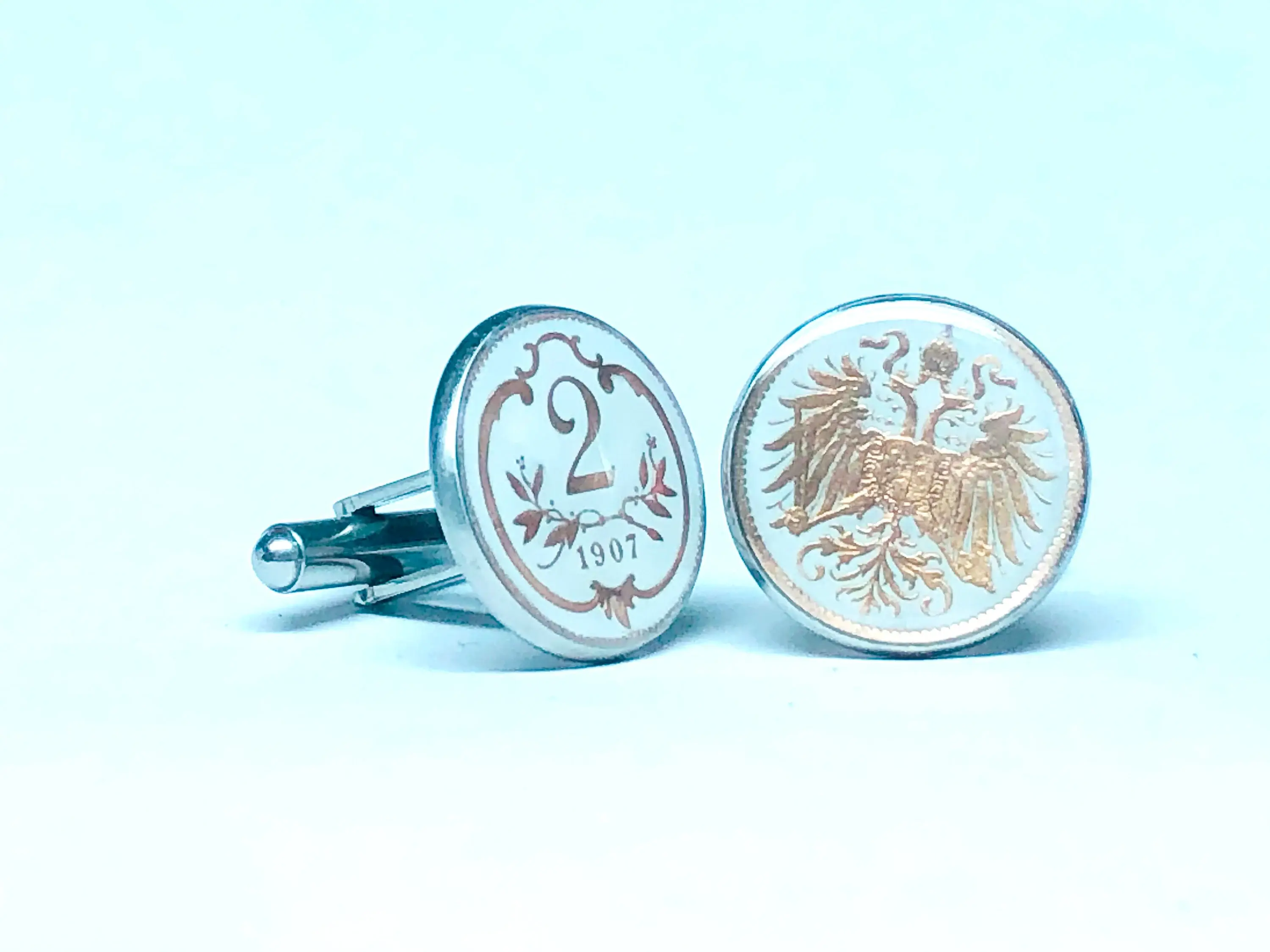 1900 - 1915 Austria Empire coin cufflinks 2 Heller Münzmanschettenknöpfe