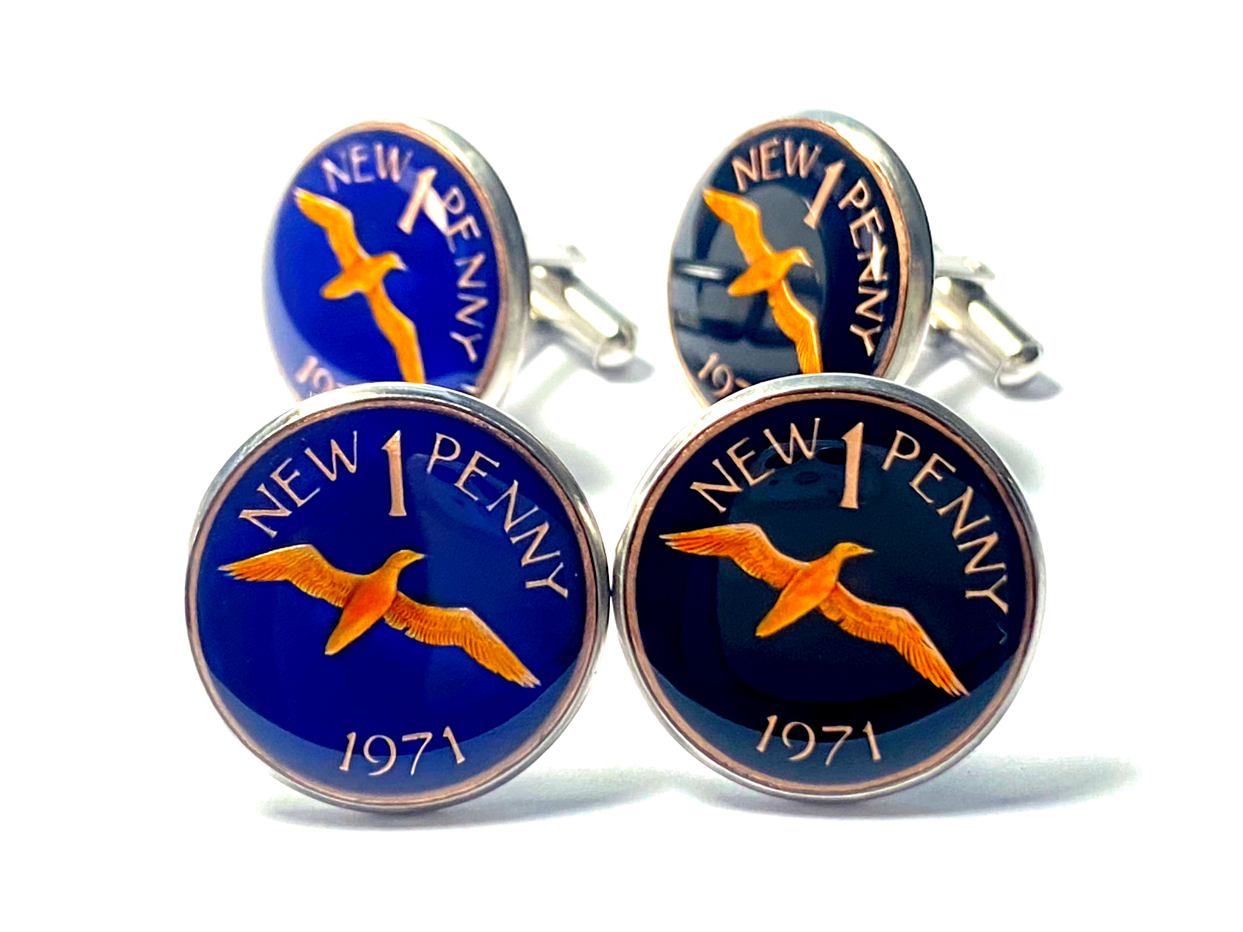 UK Bailiwick Of Guernsey coin cufflinks 1 penny Gannet 20mm