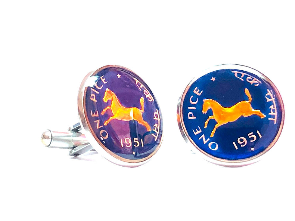 1951 - 1954 India coin cufflinks 1 pice Ashoka Lion Prancing horse