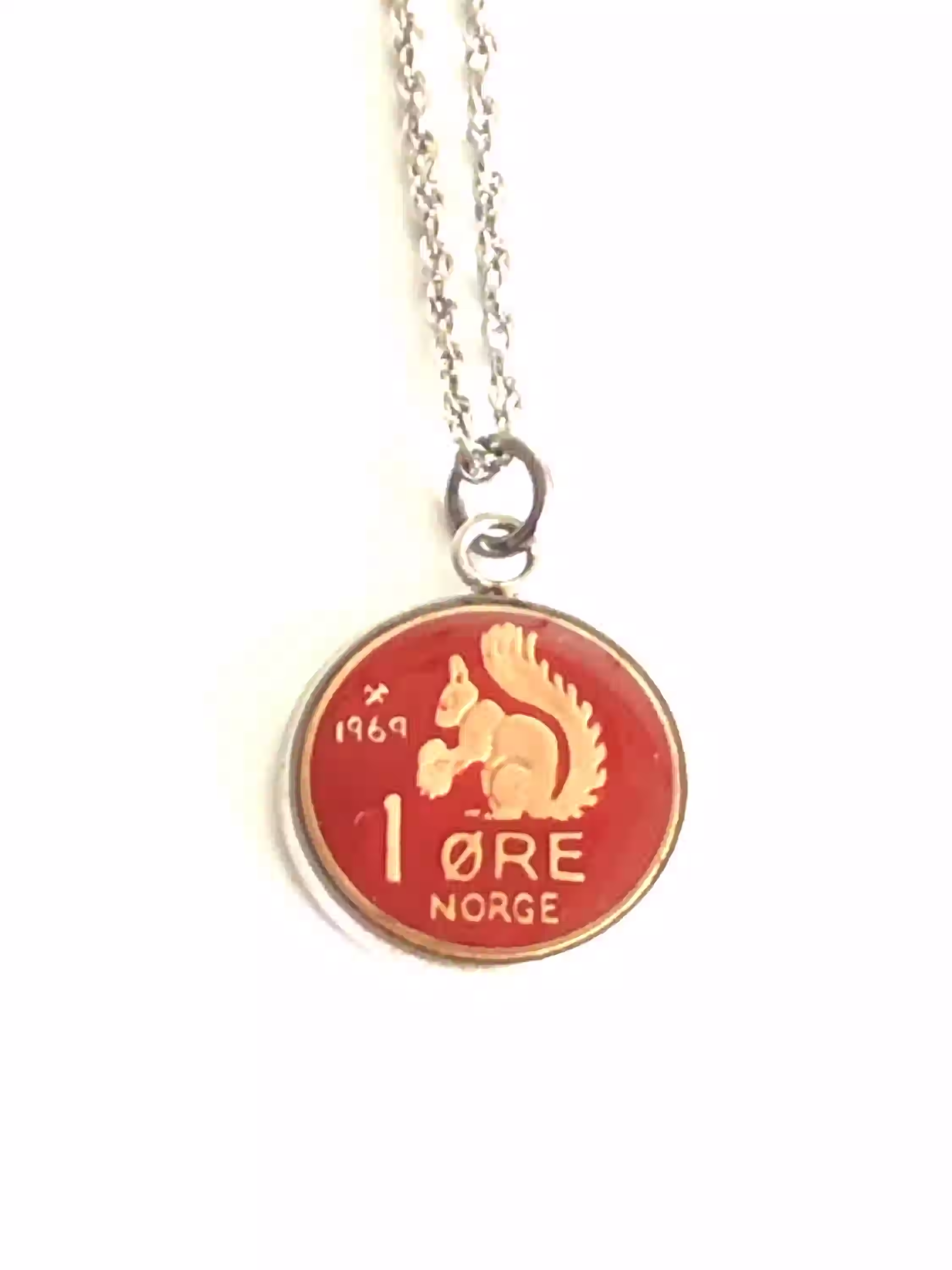 1959 - 1971 Necklace pendant Norway coin 1 ORE squirrel Sciurus Vulgaris